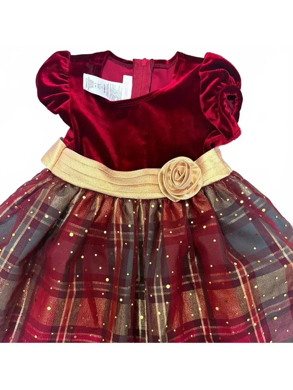 Bonnie Baby Girls' Burgundy Velvet Plaid Party Dress